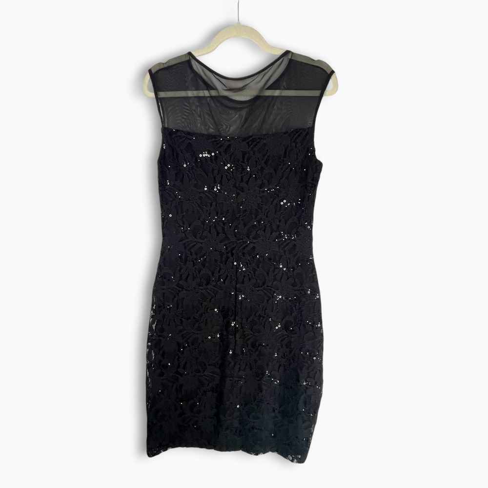 Lauren Ralph Lauren Black Lace Sequin Mesh Yoke Cocktail Dress Size 10